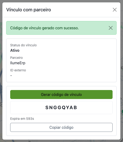 Modal de código de vínculo